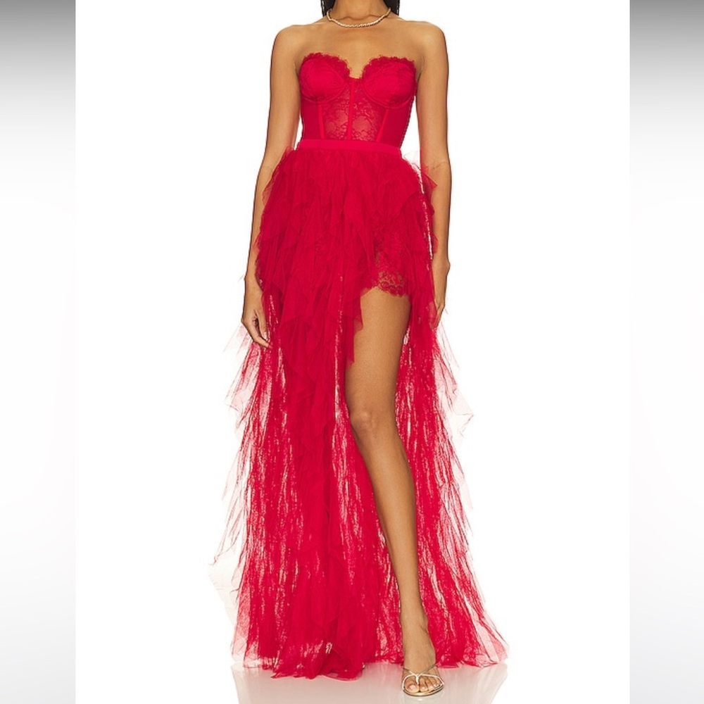 New For Love & Lemons Red Strapless Bustier Dress Gown Sz Medium